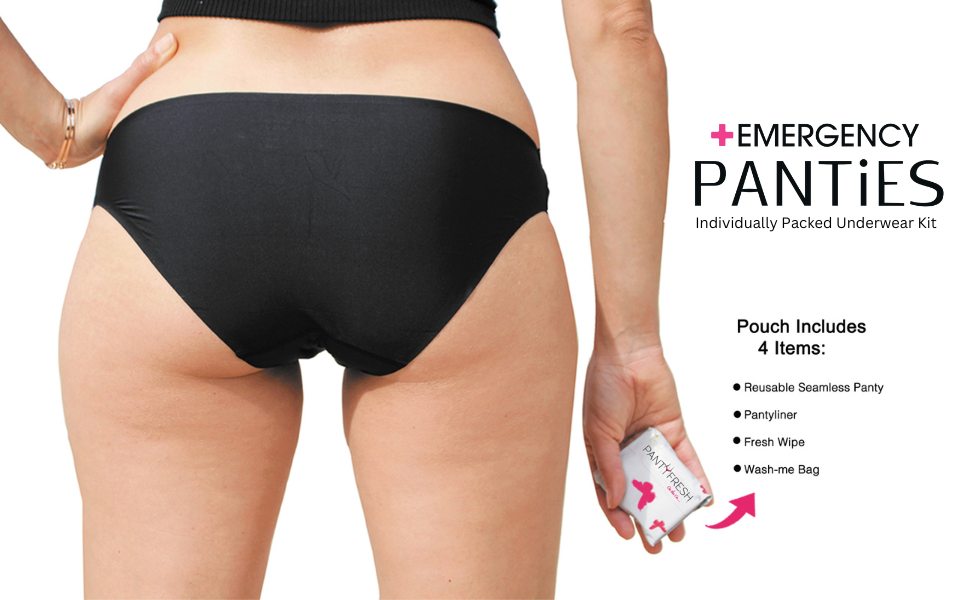 Emergency Panties Underwear Kit includes Seamless Panty, Wipe