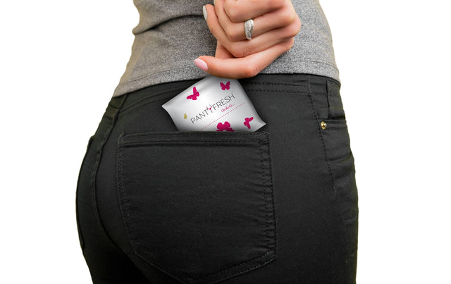 panties on the go is compact and portable. The pocket size pouch fits in the palm of your hand and easily placed in your jean pockets. never get caught off guard again when away from home. perfect for vaginal emergencies travel cancellations & long days